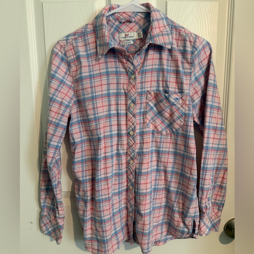 Vineyard Vines Pink and Blue Plaid Shirt